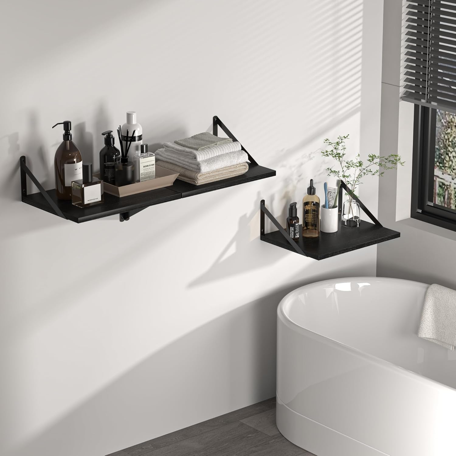 Heimlove Deep Floating Shelves, Wood Wall Shelves, Set of 2, 16"Wx12" D, Black