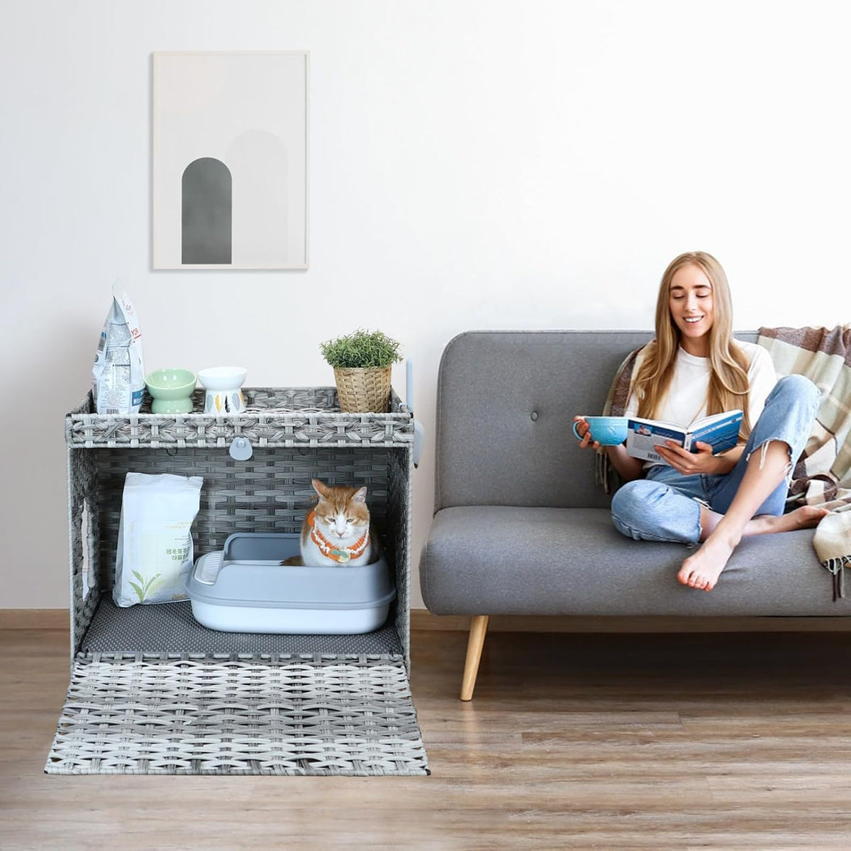 Petsome Large Cat Litter Box Enclosure with Litter Mat