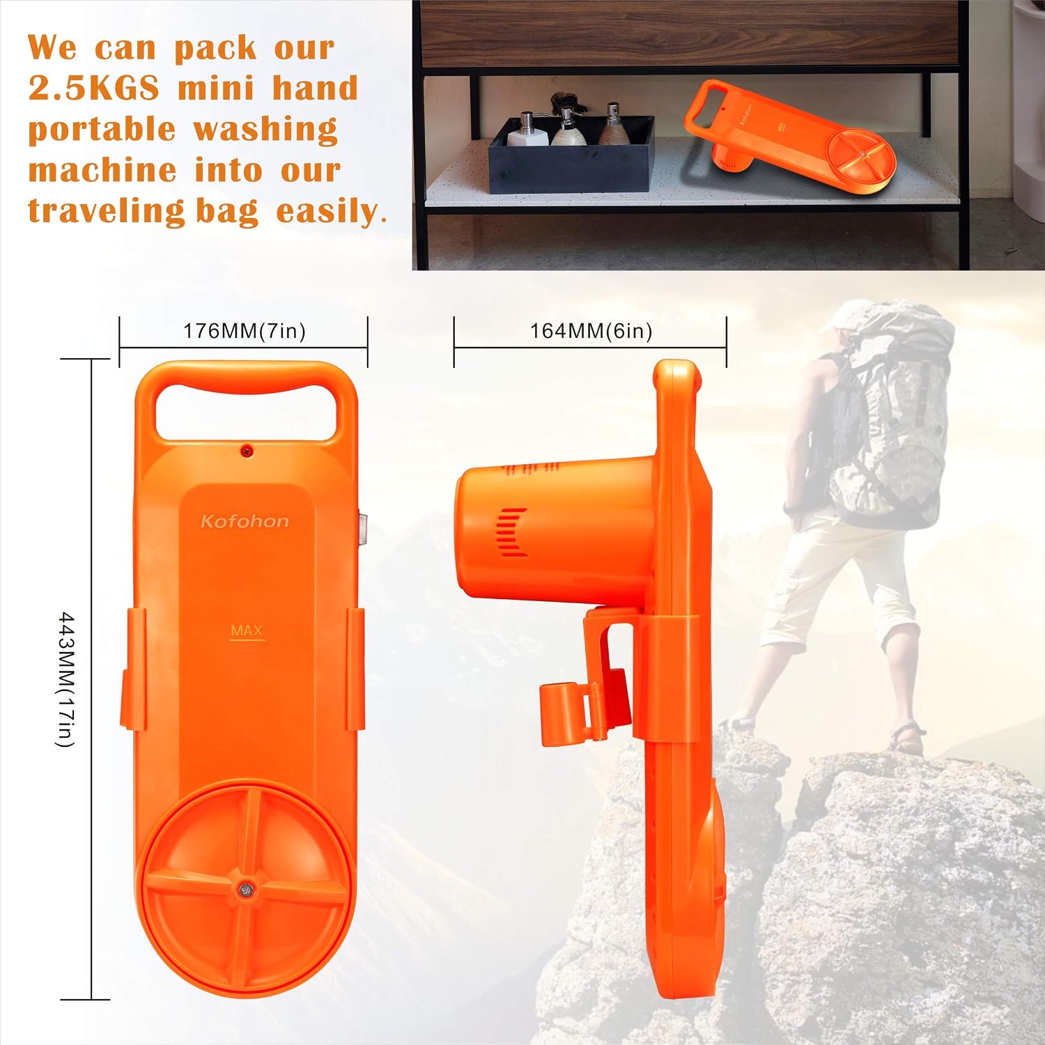 KOFOHON Portable Washing Machine Small Mini Hand,  2.5kg for 3kg CAKW-01AC, Orange