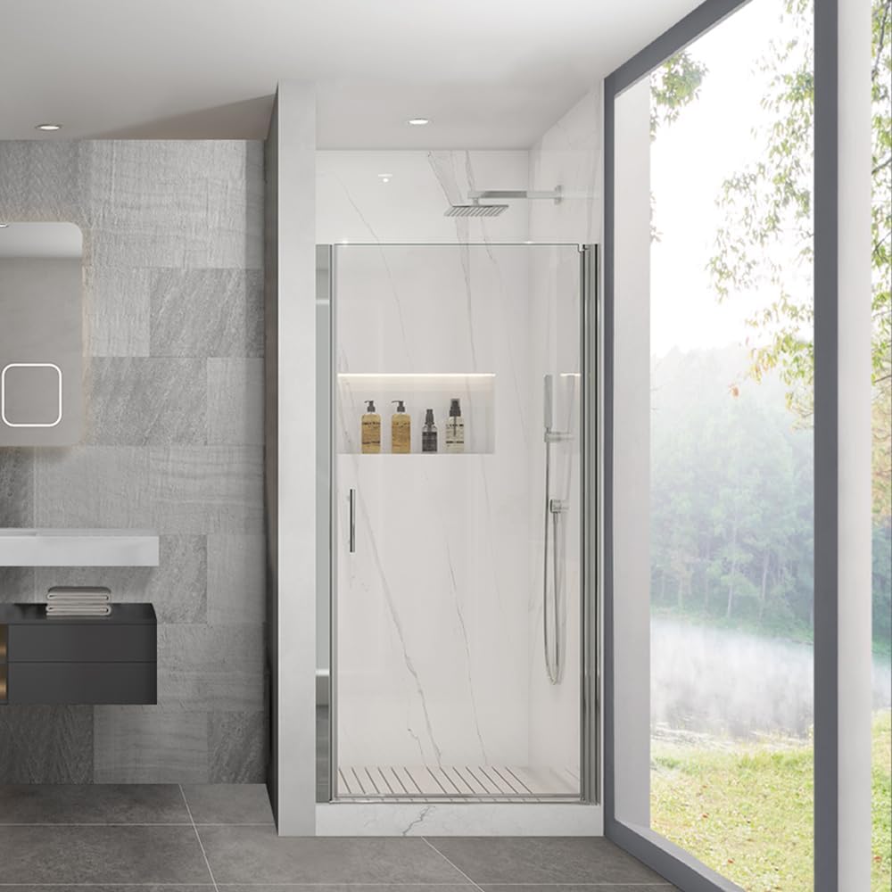 CVRGV 32" W x 72" H Frameless Pivot Shower Door with 1/4"(6mm), Chrome Finish