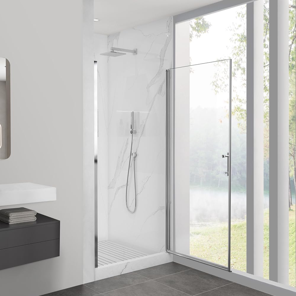 CVRGV 32" W x 72" H Frameless Pivot Shower Door with 1/4"(6mm), Chrome Finish