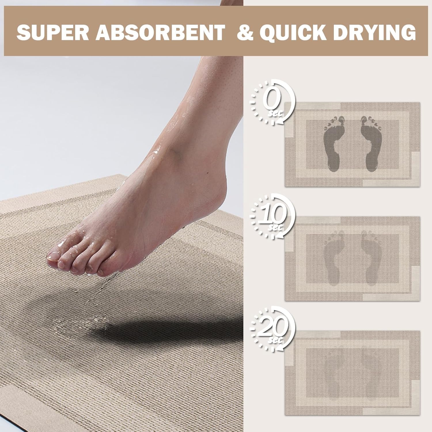YDKGL Non Slip Bath Mat, Beige, 20"x 32"