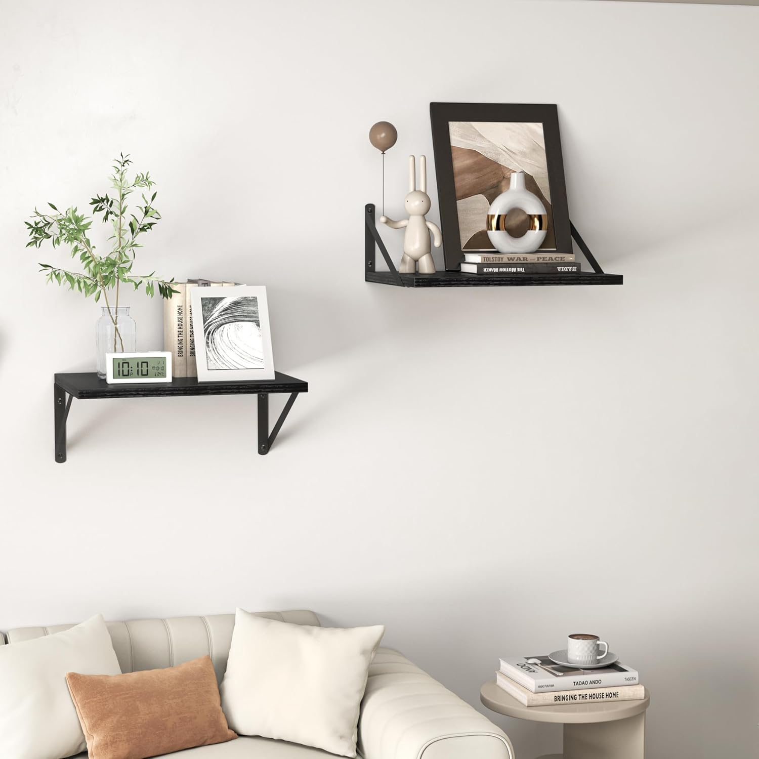 Heimlove Deep Floating Shelves, Wood Wall Shelves, Set of 2, 16"Wx12" D, Black