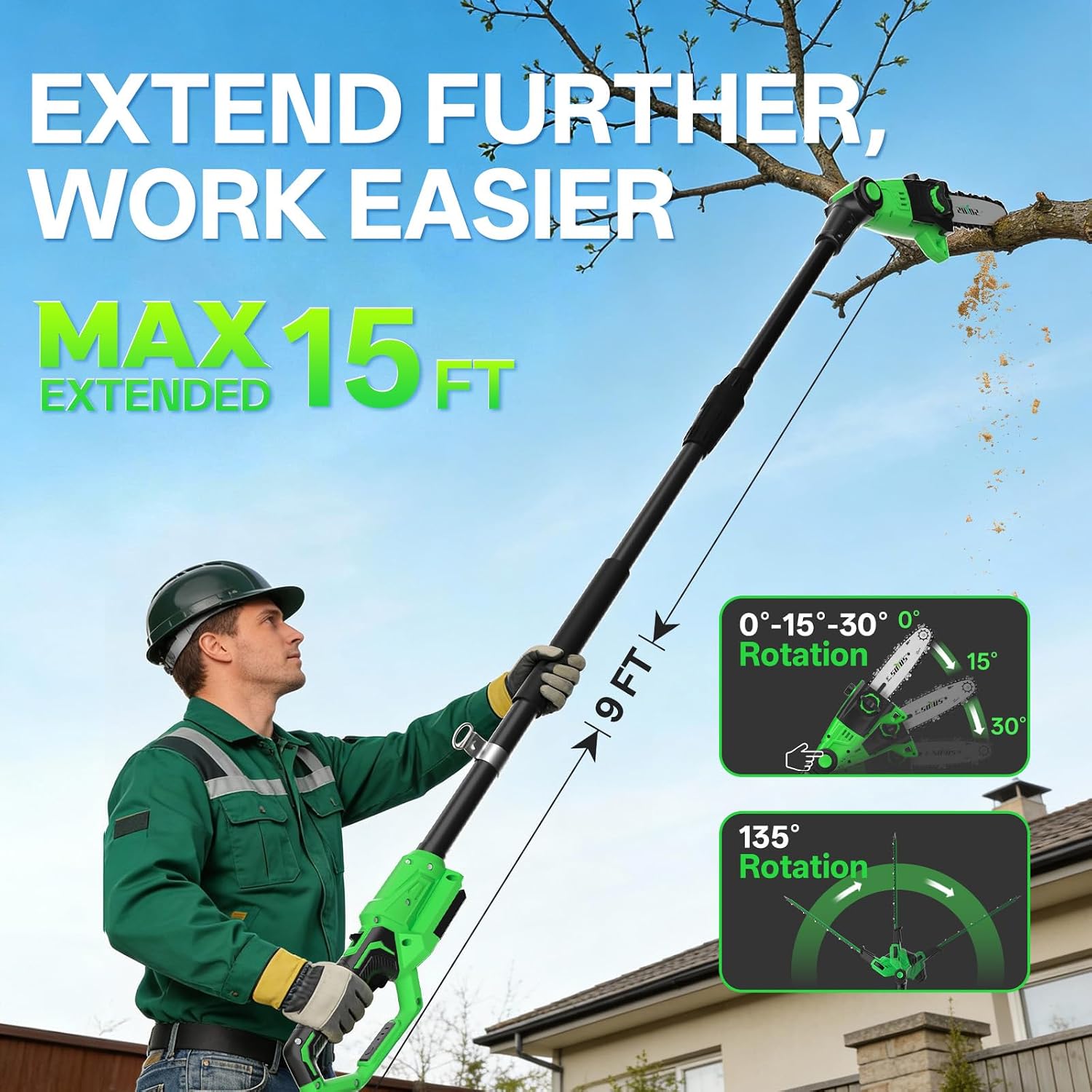 SOYUS 2-in-1 8-Inch Pole Saw & 18-Inch Pole Hedge Trimmer 2x 3.0Ah Battery, SY8J318-1-2