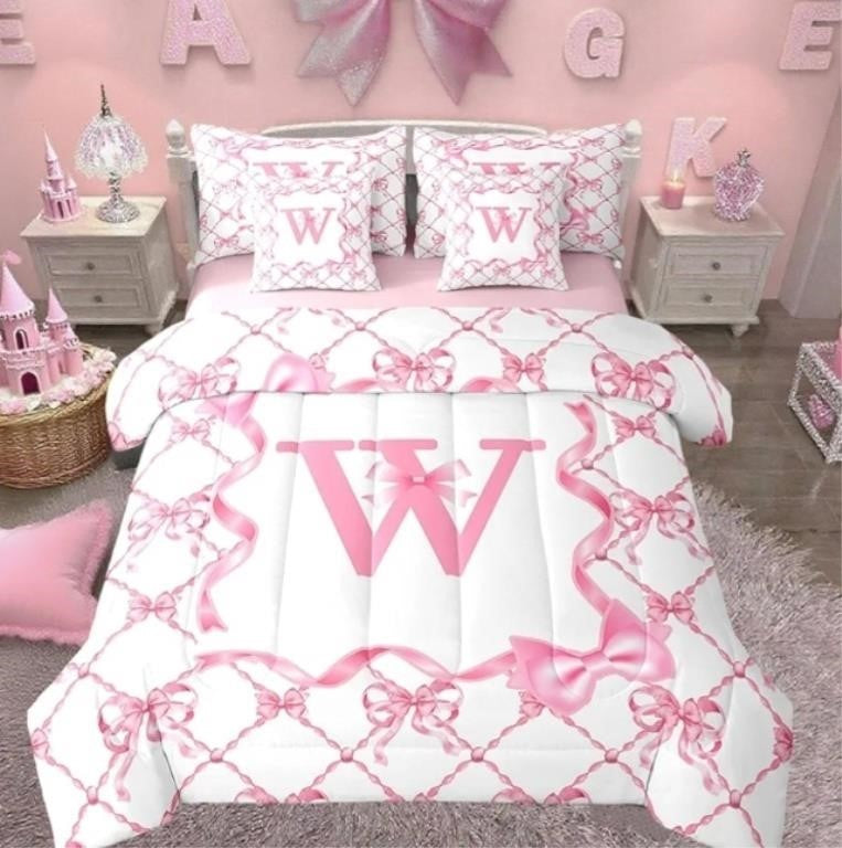 Erosebridal 7PcsComforter Queen Size Letter W, Pink
