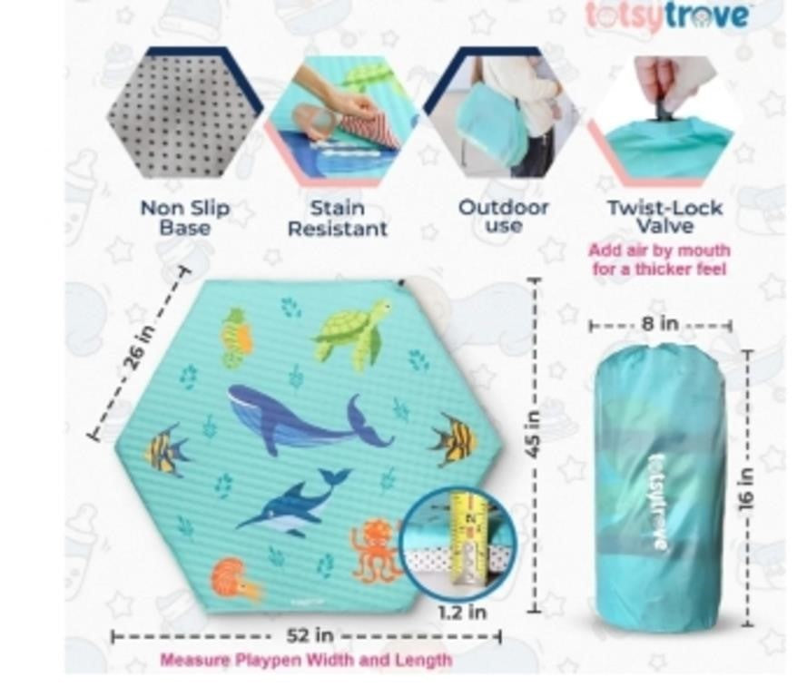 Totsytrove Self Inflating Hexagon Playpen Mat - 52" x 45" Mat - Marina