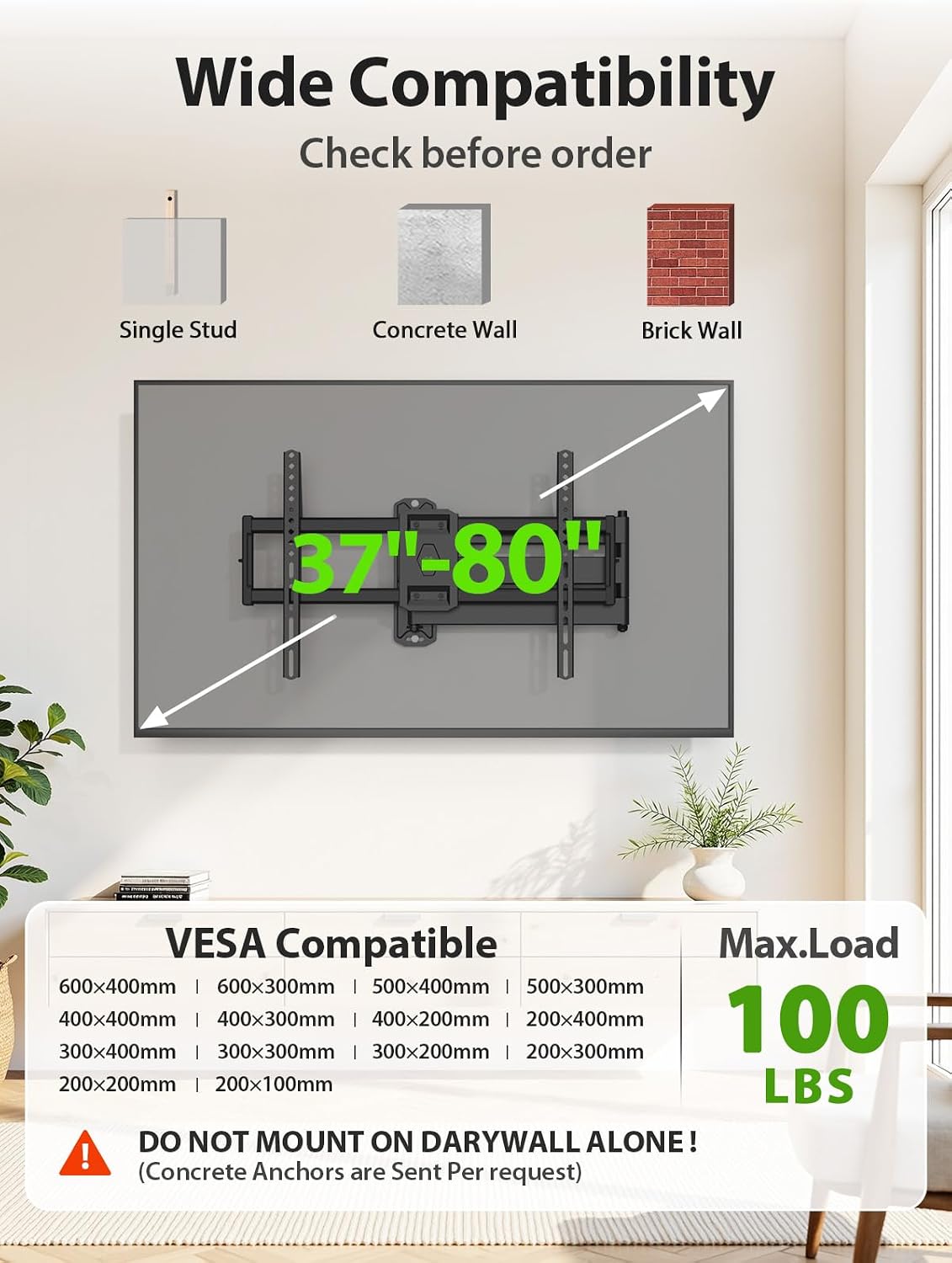 USX MOUNT Full Motion Long Arm TV Wall Mount for Most 37-80 Inch