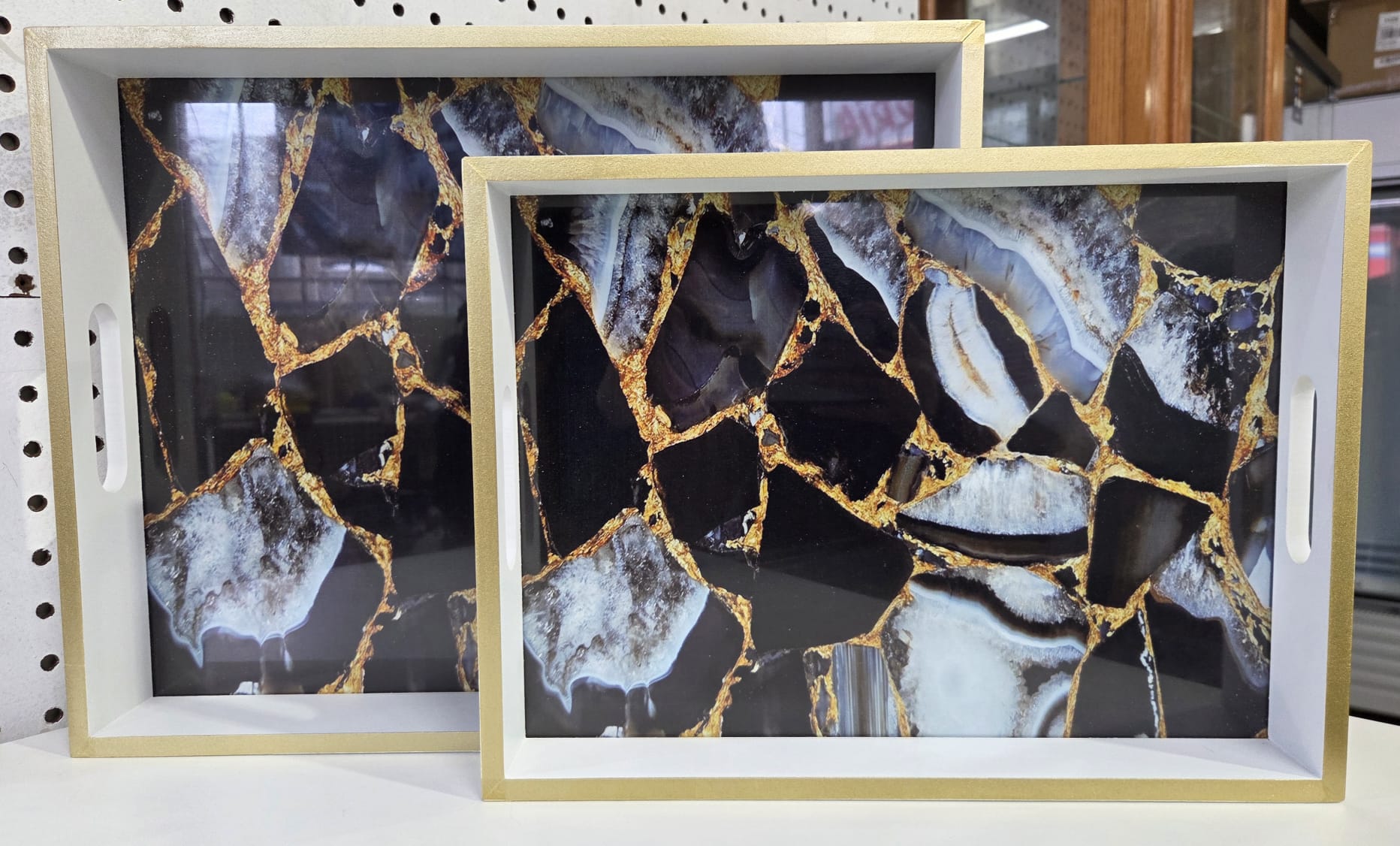 Decorative rectangular tray, black marble with gold