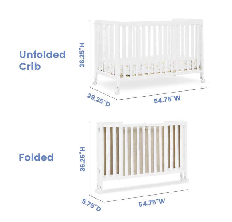 Simmons Kids Aria Full Size Portable Folding Crib - Greenguard Gold Certified, Bianca White