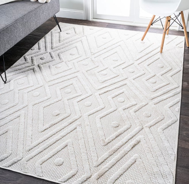 JONATHAN Y Balansat Moroccan Diamond Ivory 5 ft. x 8 ft. Indoor/Outdoor Area Rug