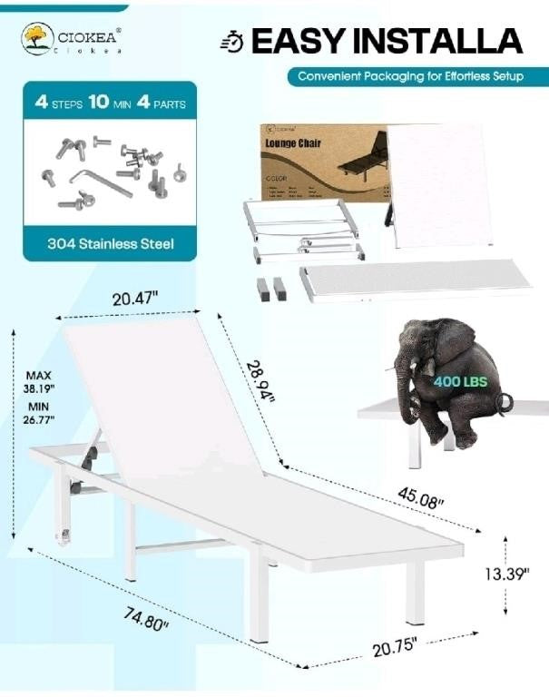 Ciokea Aluminum Chaise Lounge Chair Outdoor