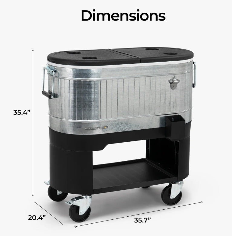 Permasteel 120-Qt Rolling Ice Chest, Portable Patio Party Bar Drink Cooler Cart with Wheels, Drink Dividers, Galvanized Steel