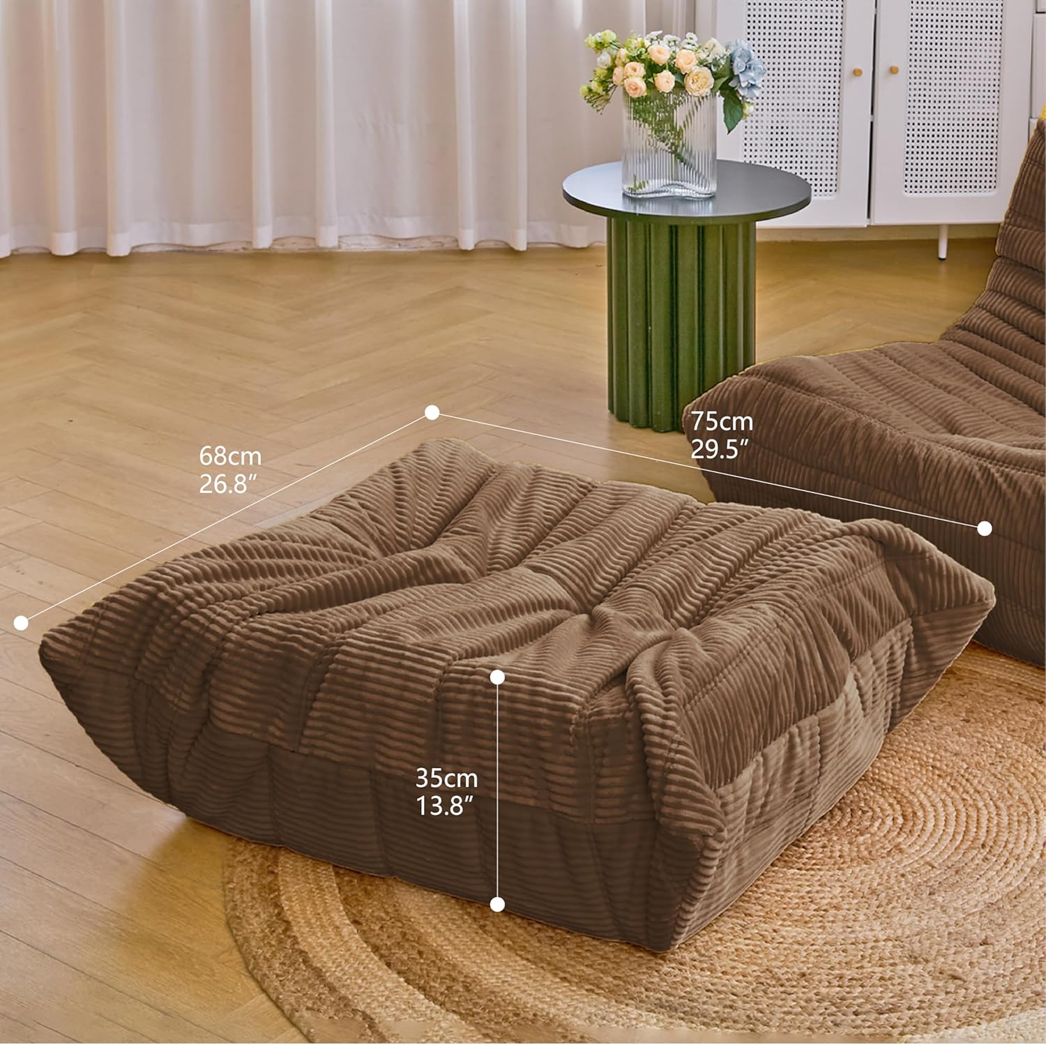 Soft Premium Corduroy Ottoman, 26.8"×29.5", Brown Sugar