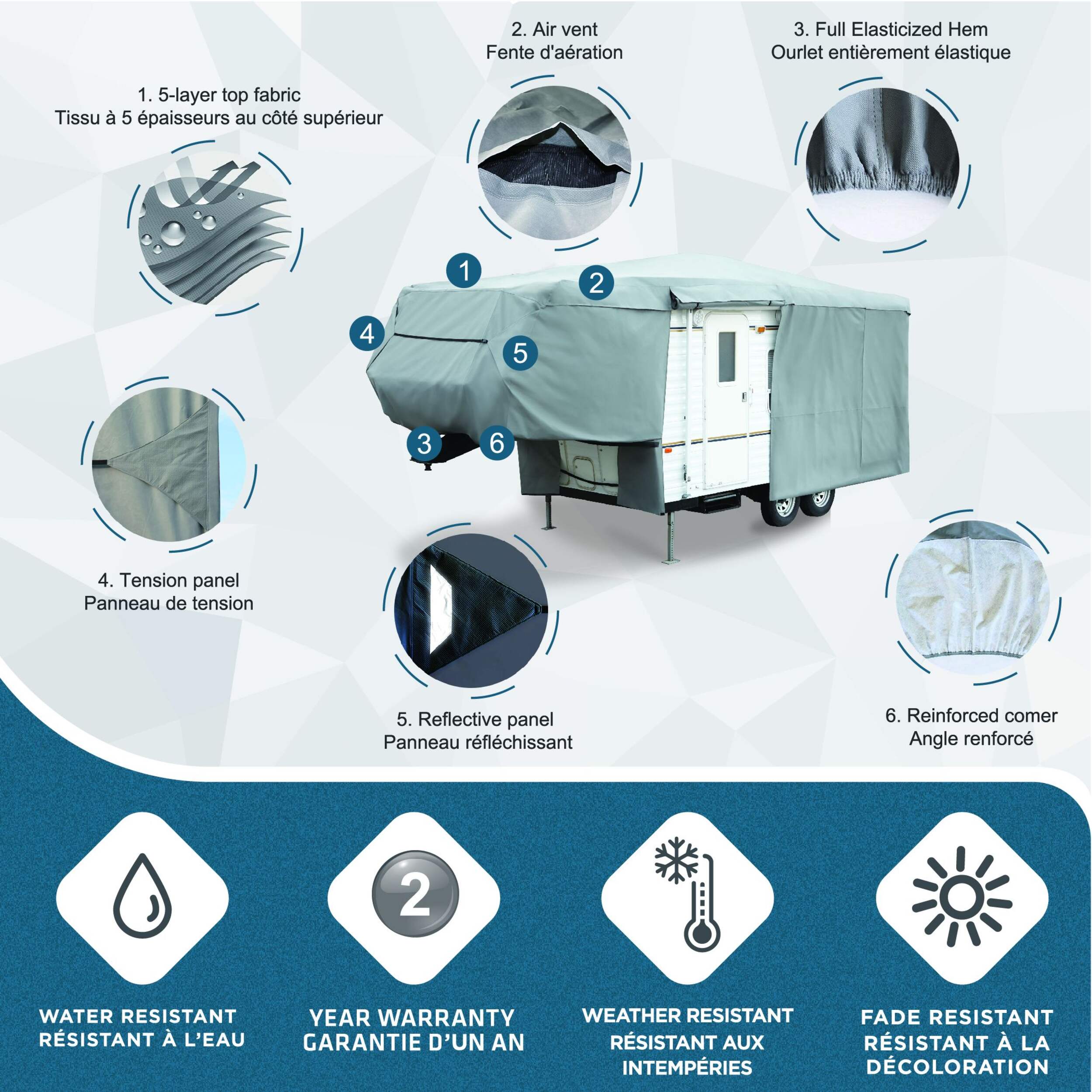 Leopard Premium quality fifth wheel cover, 26 ft to 29, Medium, Gray