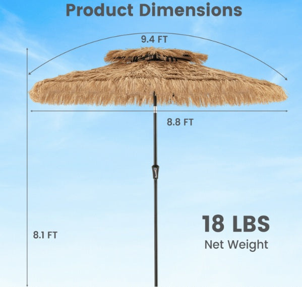 Gymax 8.8 FT Hawaiian Style Umbrella Thatched Tiki Umbrella w/8 Ribs Sun-proof Fabric.