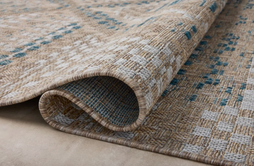 Loloi Amber Lewis Topanga Collection TOP-04 Natural/Aqua 5'-3" x 7'-6" Indoor/Outdoor Area Rug