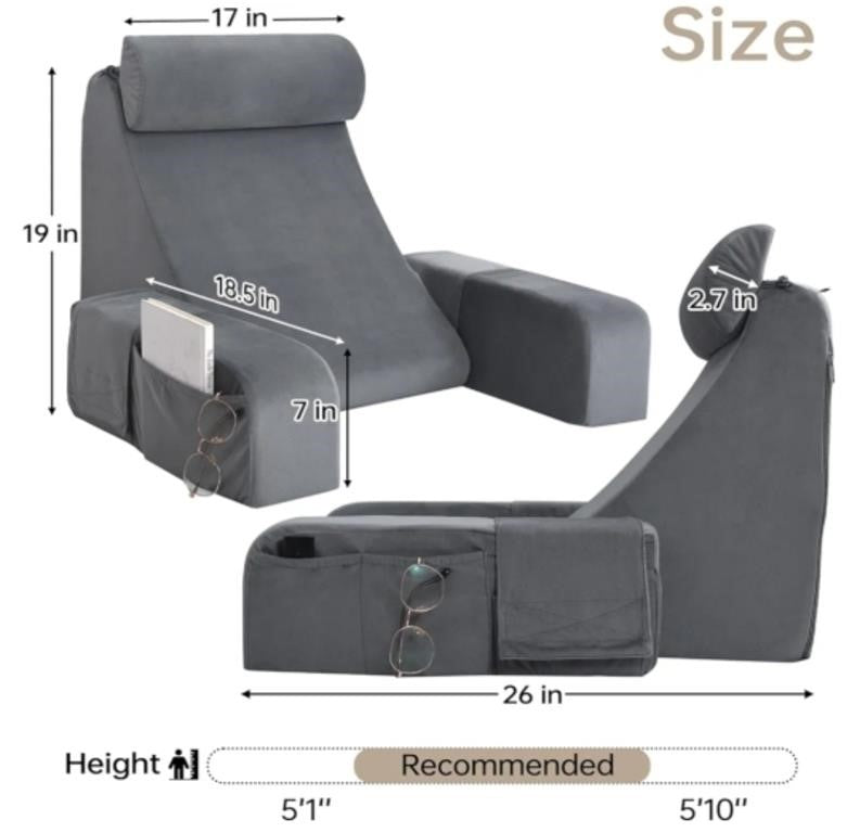 ENITYA Reading Pillow for Sitting in Bed Adult, Medium 19"(Grey)