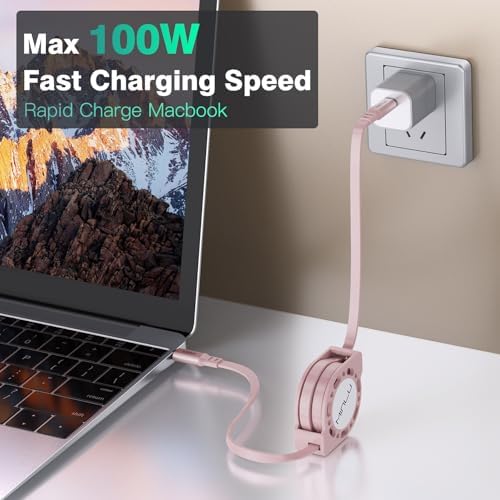 MINLU Retractable USB C to USB C Cable PINK