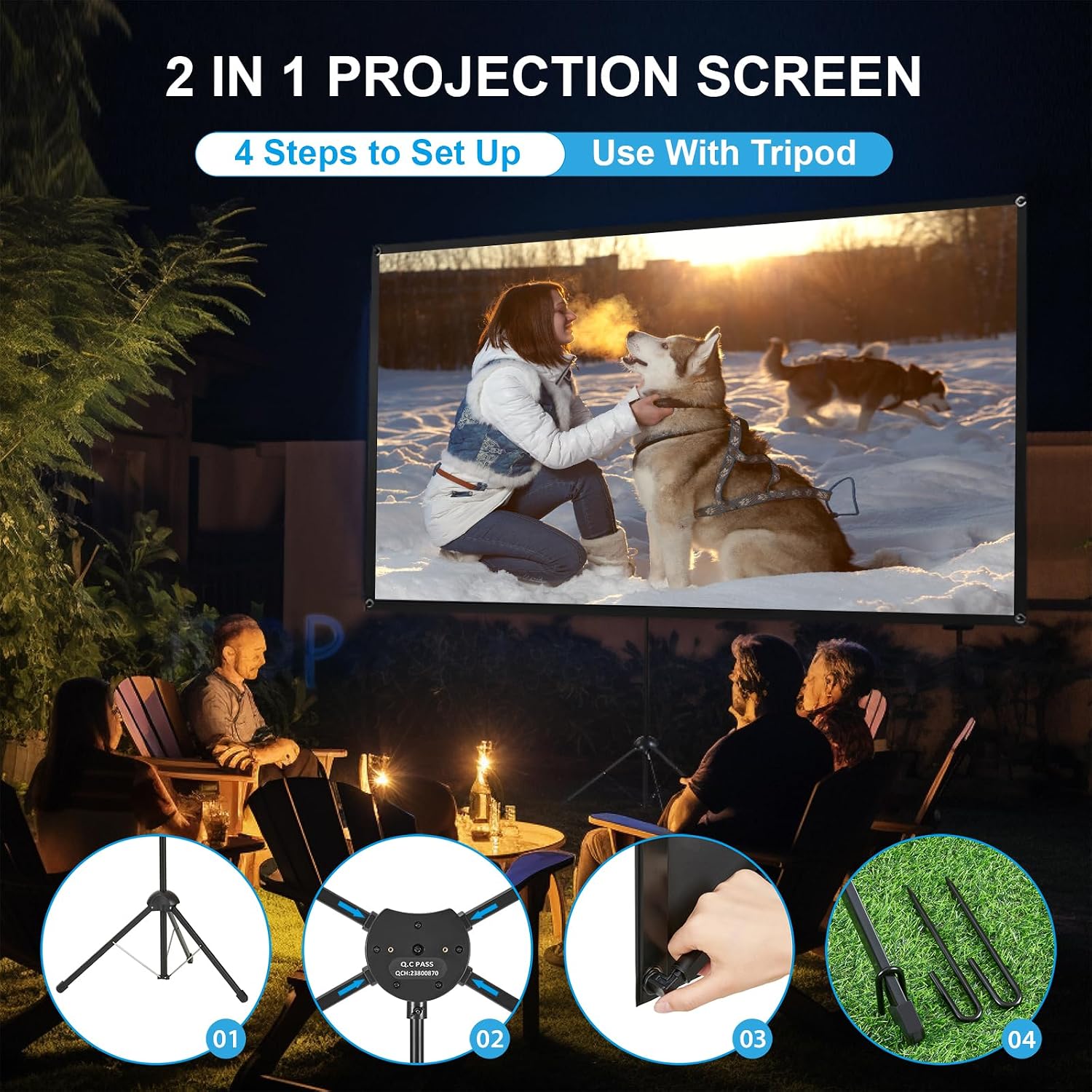 Projector Screen with Stand, Outdoor Projector Screen 16:9 and Tripod Stand, Backyard, (120 Inch).
