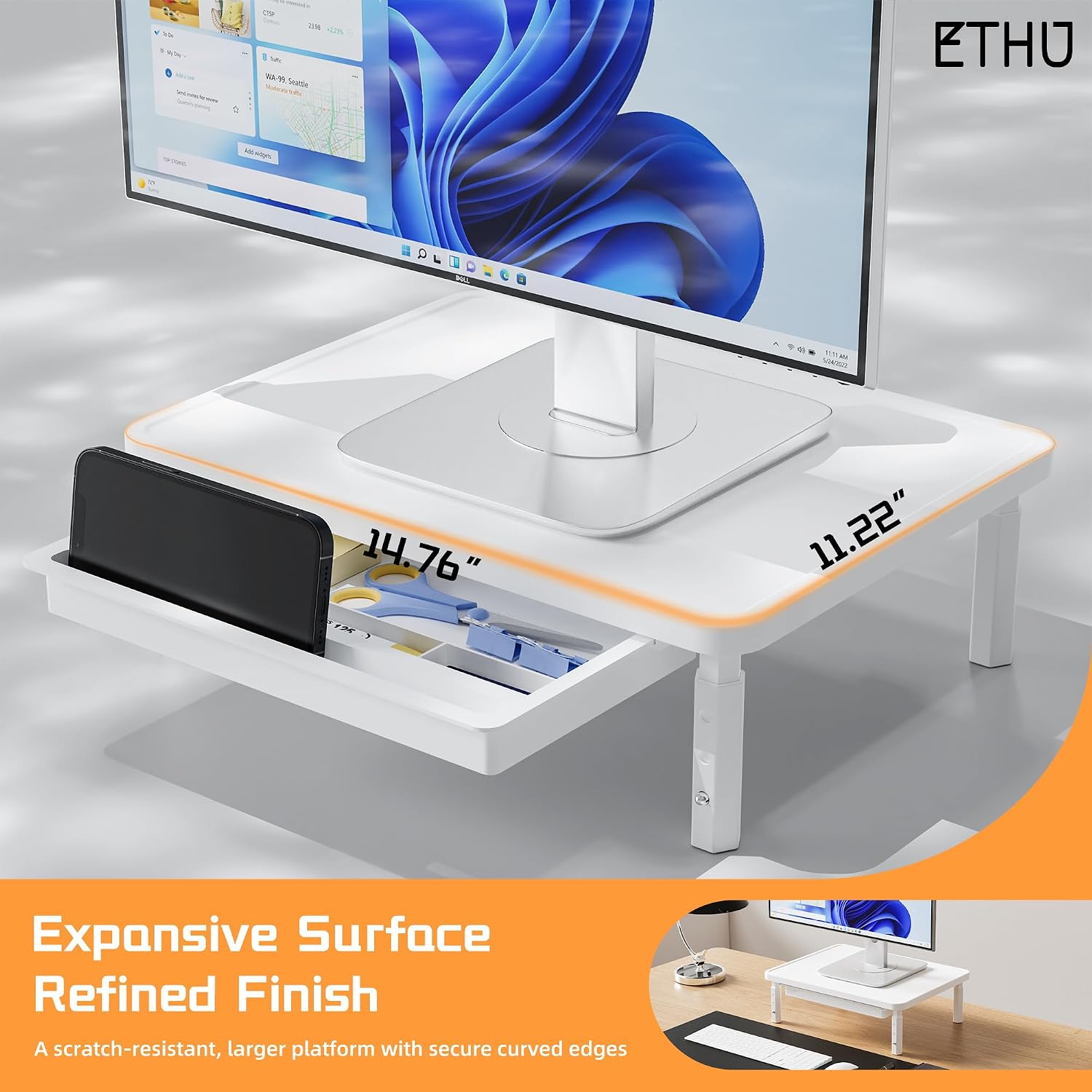 ETHU 3-Height Adjustable Monitor Stand 25kg, White