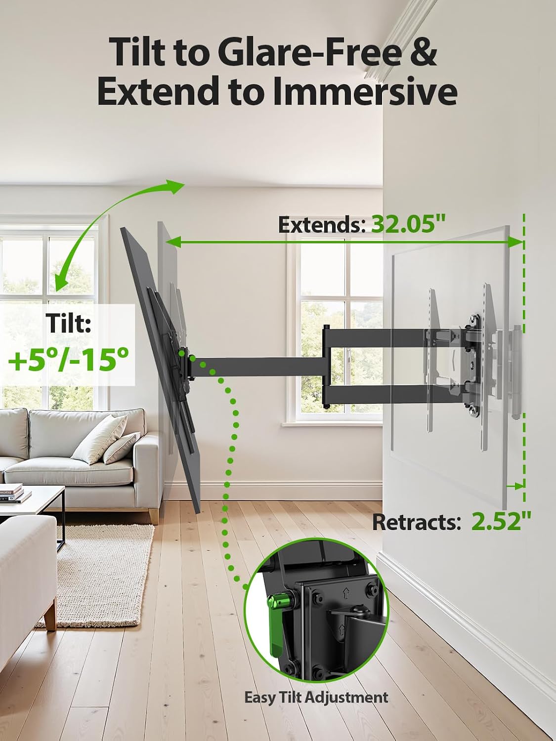 USX MOUNT Full Motion Long Arm TV Wall Mount for Most 37-80 Inch
