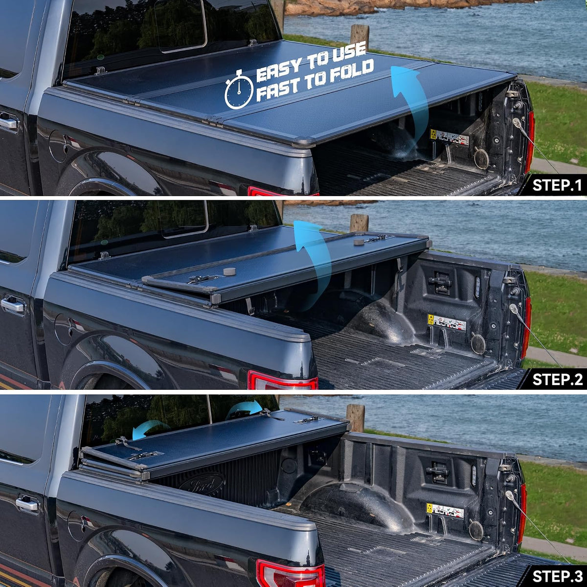 Hard Folding Truck Bed Tonneau Cover Compatible with Chevy Silverado & GMC Sierra