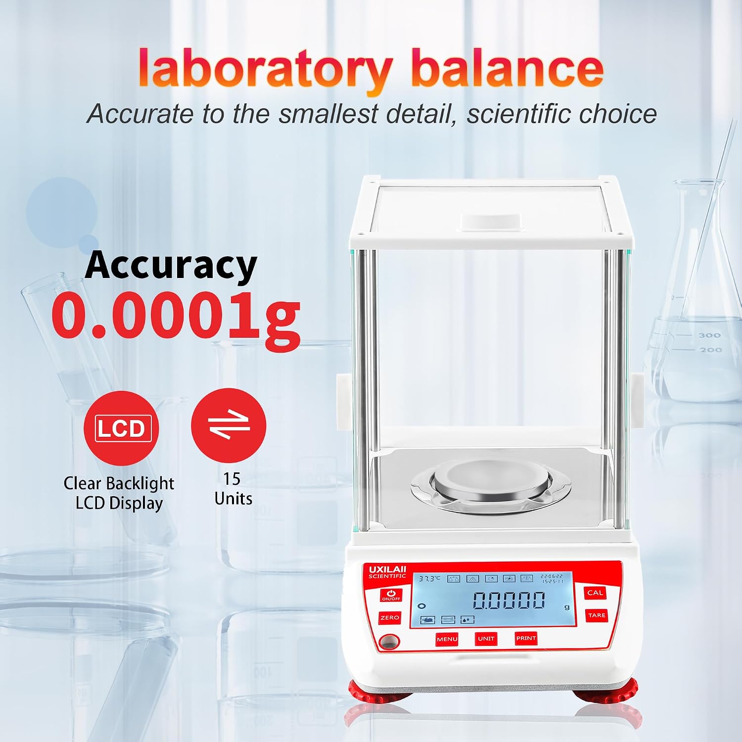 UXILAII SCIENTIFIC Analytical Balance 220g/0.1mg Precision Lab Scale