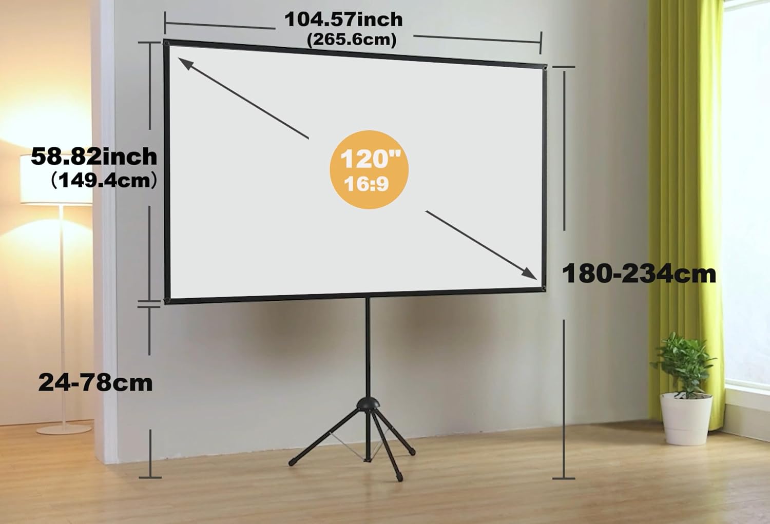Projector Screen with Stand, Outdoor Projector Screen 16:9 and Tripod Stand, Backyard, (120 Inch).