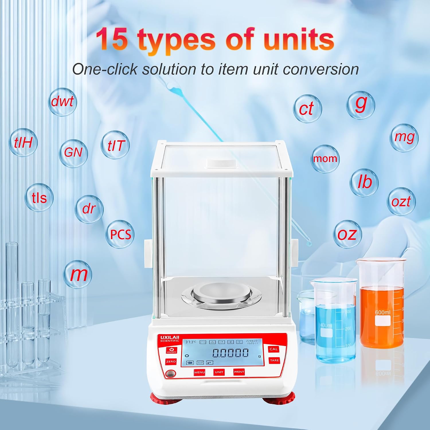 UXILAII SCIENTIFIC Analytical Balance 220g/0.1mg Precision Lab Scale