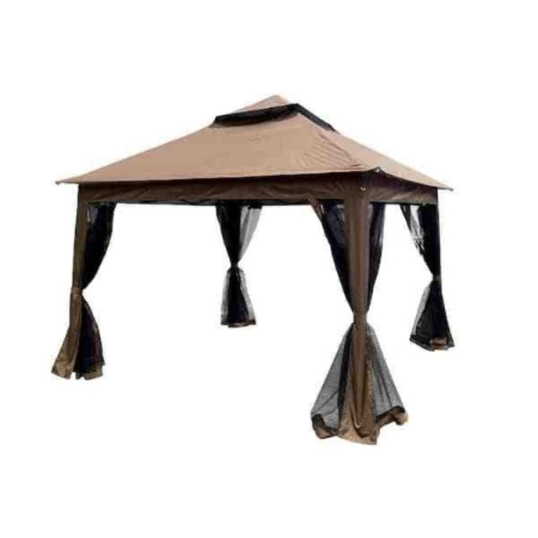 Brown Pop Up Gazebo Canopy 11 ft. x 11 ft. With Netting