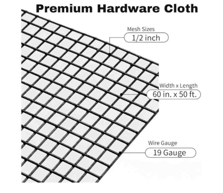 Salmut Vinyl Coated Chicken Wire Mesh Roll, 1/2 in. x 4 ft. x 50 ft. 19-Gauge, Black