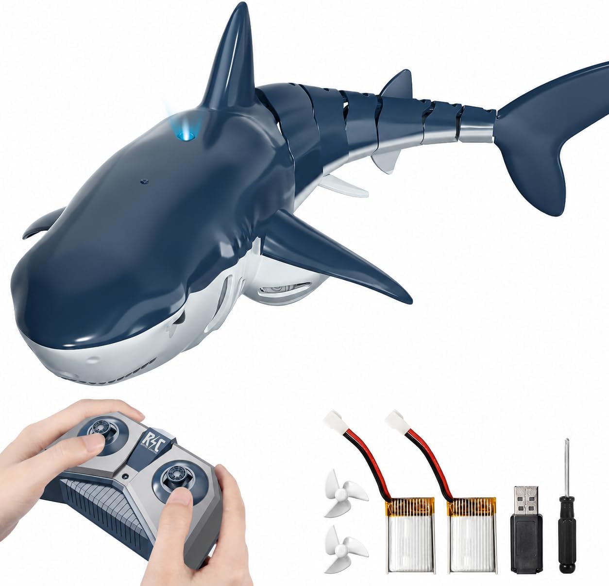 TEMI 2.4GHz Remote Control Shark Toy for Pool, 1:18 RC Shark with 2 Motors