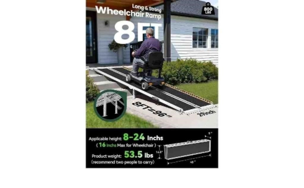 TaiH Leo 8FT Wheelchair Ramp with Support Legs, 800lbs Load-Bearing