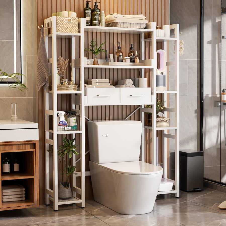 Toilet Storage Rack, Bathroom Organizer, 11-Tier White. Aheaplus Model: BBY-MTJ-3C2CBJ-W.
