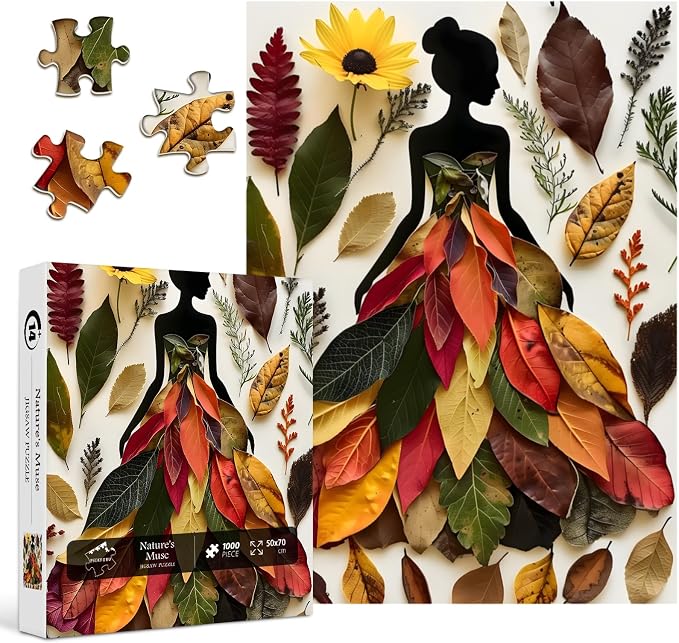 PICKFORU Leaf Plant Goddess Puzzles, Elegant Lady Jigsaw Puzzle Nature Flower