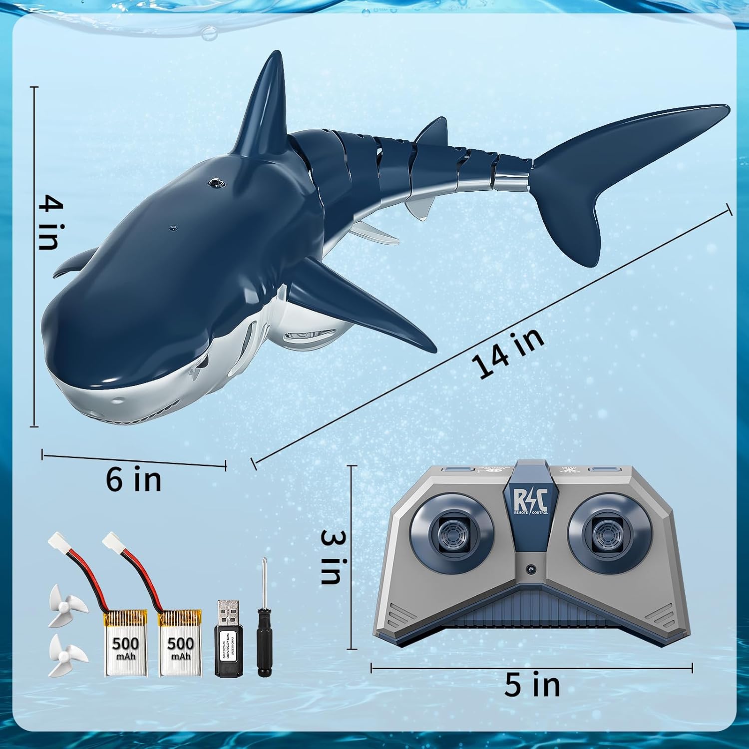 TEMI 2.4GHz Remote Control Shark Toy for Pool, 1:18 RC Shark with 2 Motors