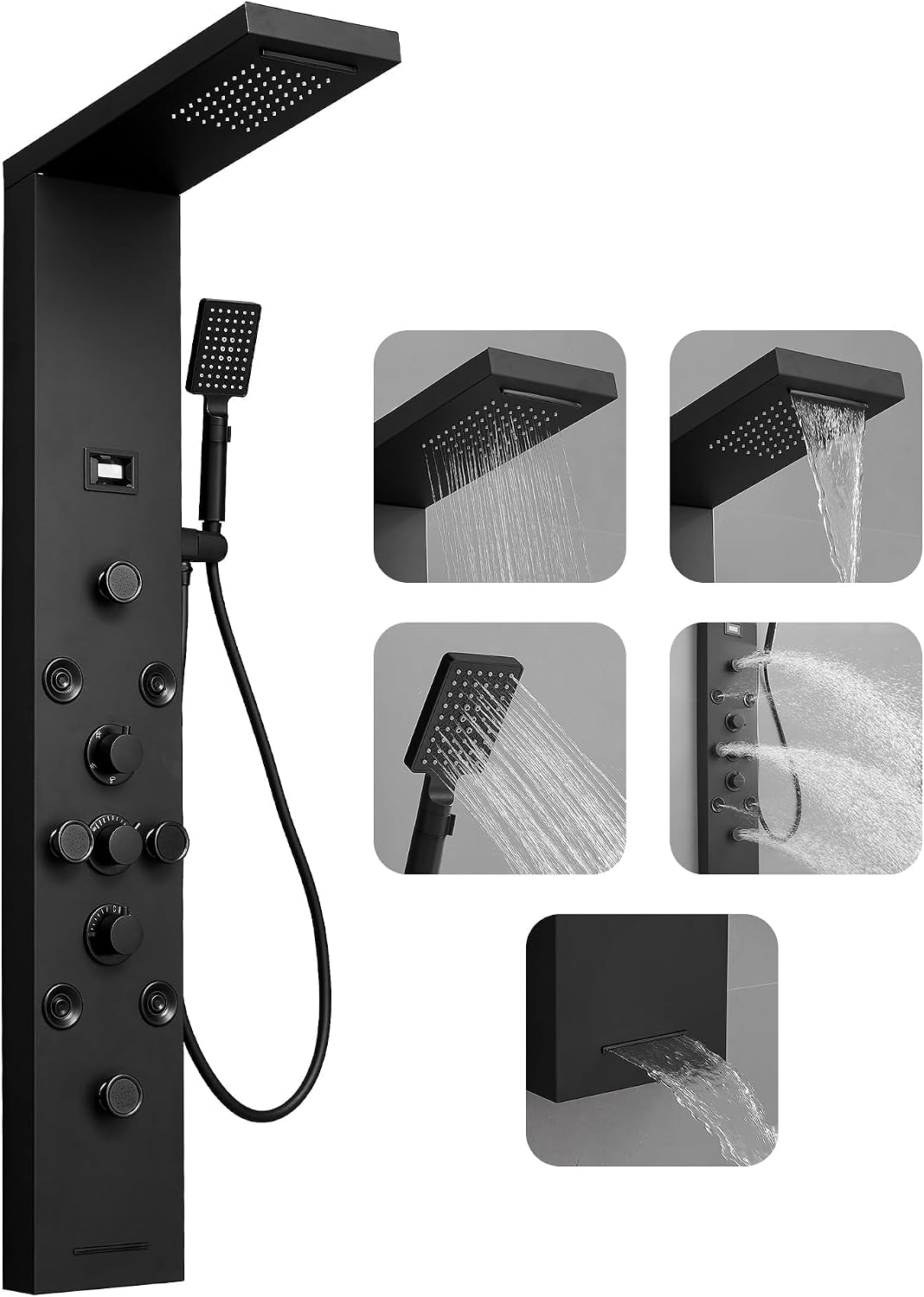 Homevacious 5 in 1 Shower Panel Stainless Steel Shower Tower Panel System Matte Black,
