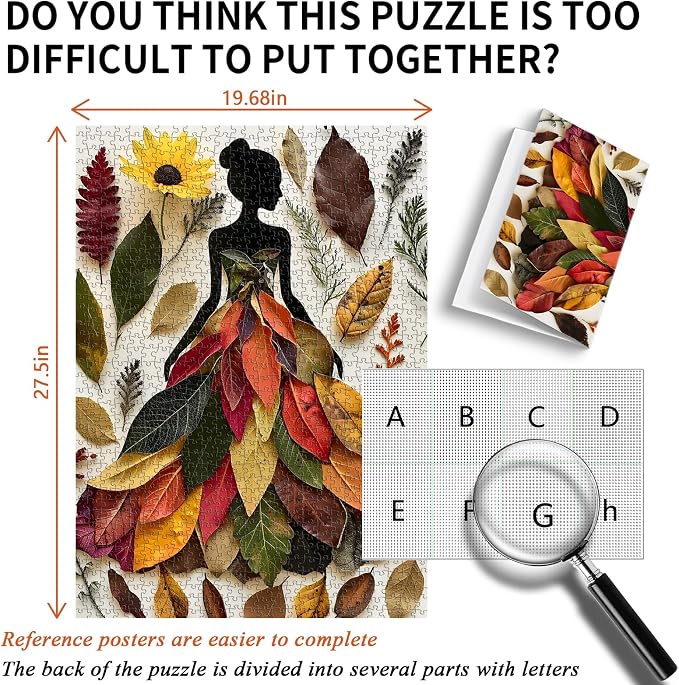 PICKFORU Leaf Plant Goddess Puzzles, Elegant Lady Jigsaw Puzzle Nature Flower