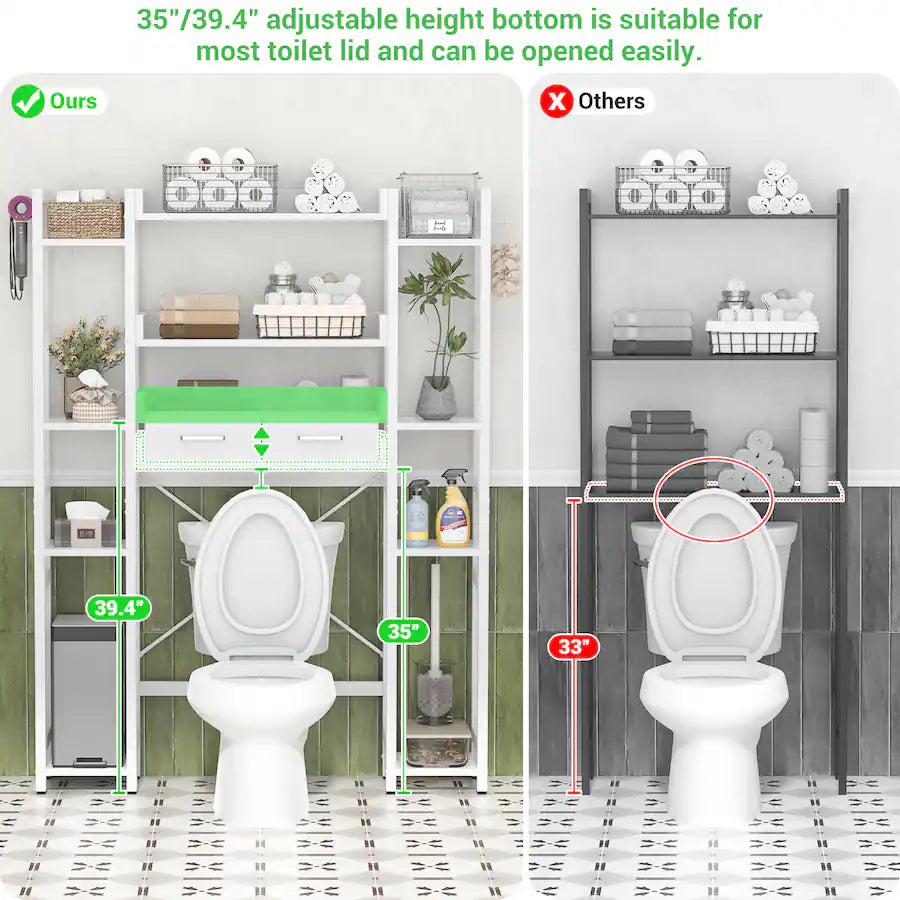 Toilet Storage Rack, Bathroom Organizer, 11-Tier White. Aheaplus Model: BBY-MTJ-3C2CBJ-W.