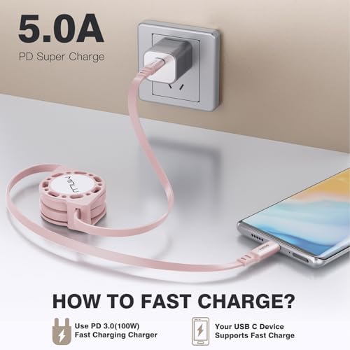 MINLU Retractable USB C to USB C Cable PINK