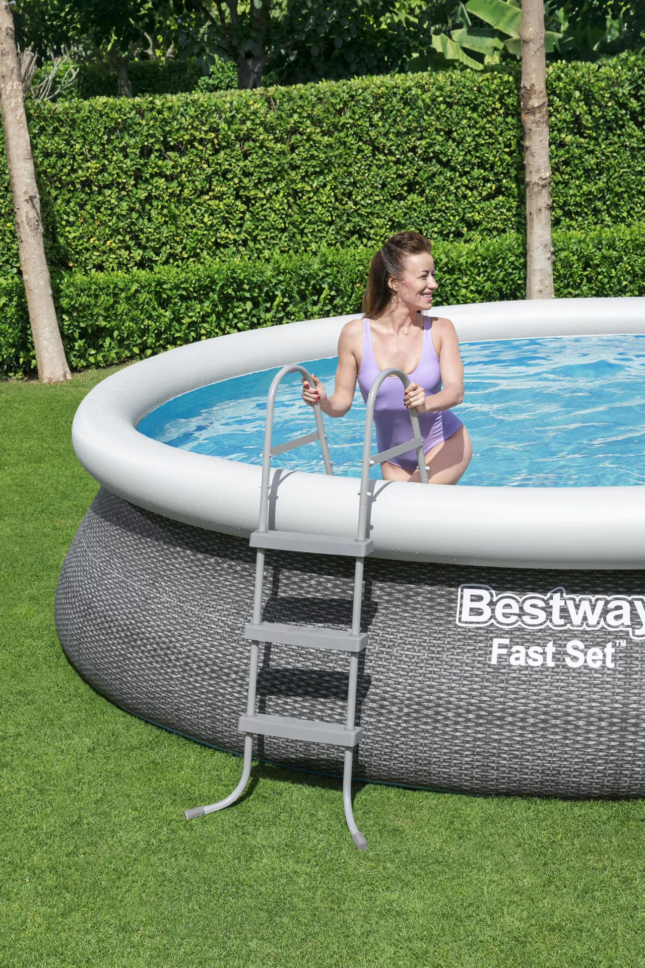 Bestway Flowclear Steel A-Frame Pool Ladder with Hand Rail, 42-in