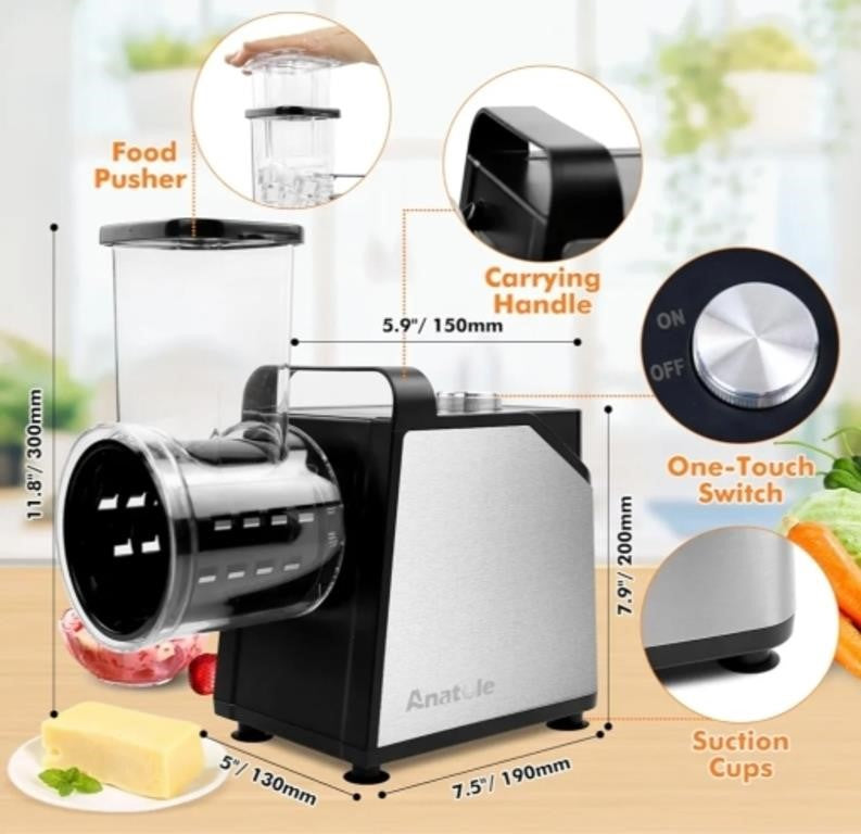 Anatole Electric Cheese Grater 7 Blades Ice