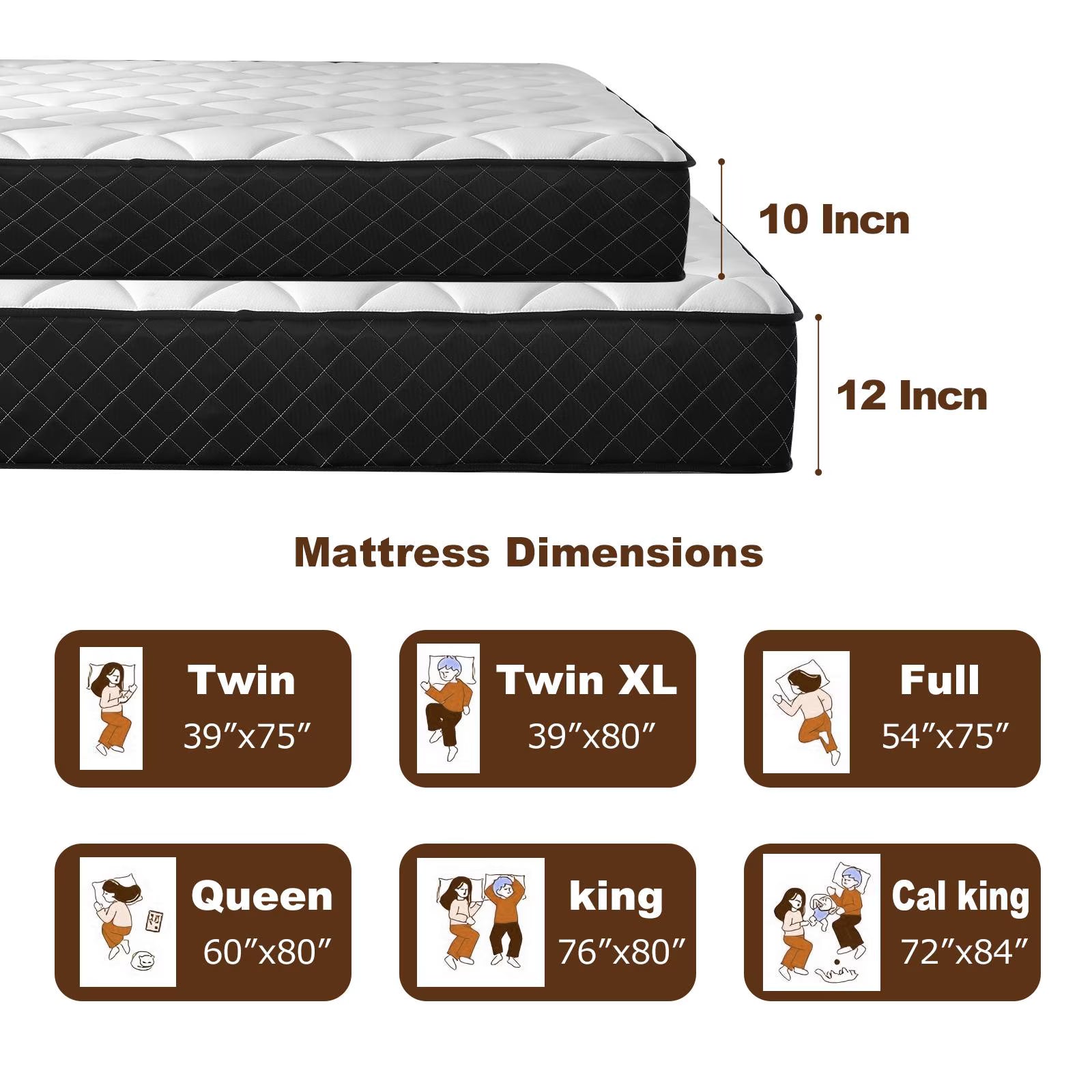 Com4resf 10 Inch Memory Foam Hybrid Full Mattress, White/Black