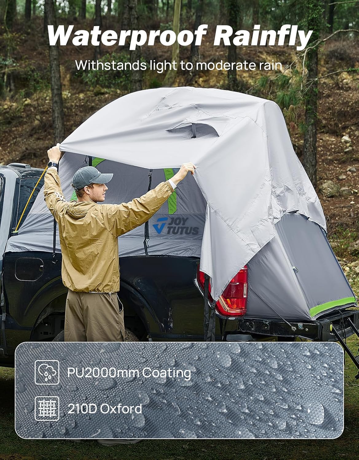 JoyTutus Pickup Truck Tent Waterproof PU2000mm Double Layer, Tent 5.5'-6' Camping