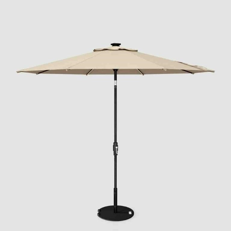 10.5ft (320cm) LED Patio Umbrella | Lighted Outdoor Market Umbrella | Beige Canopy