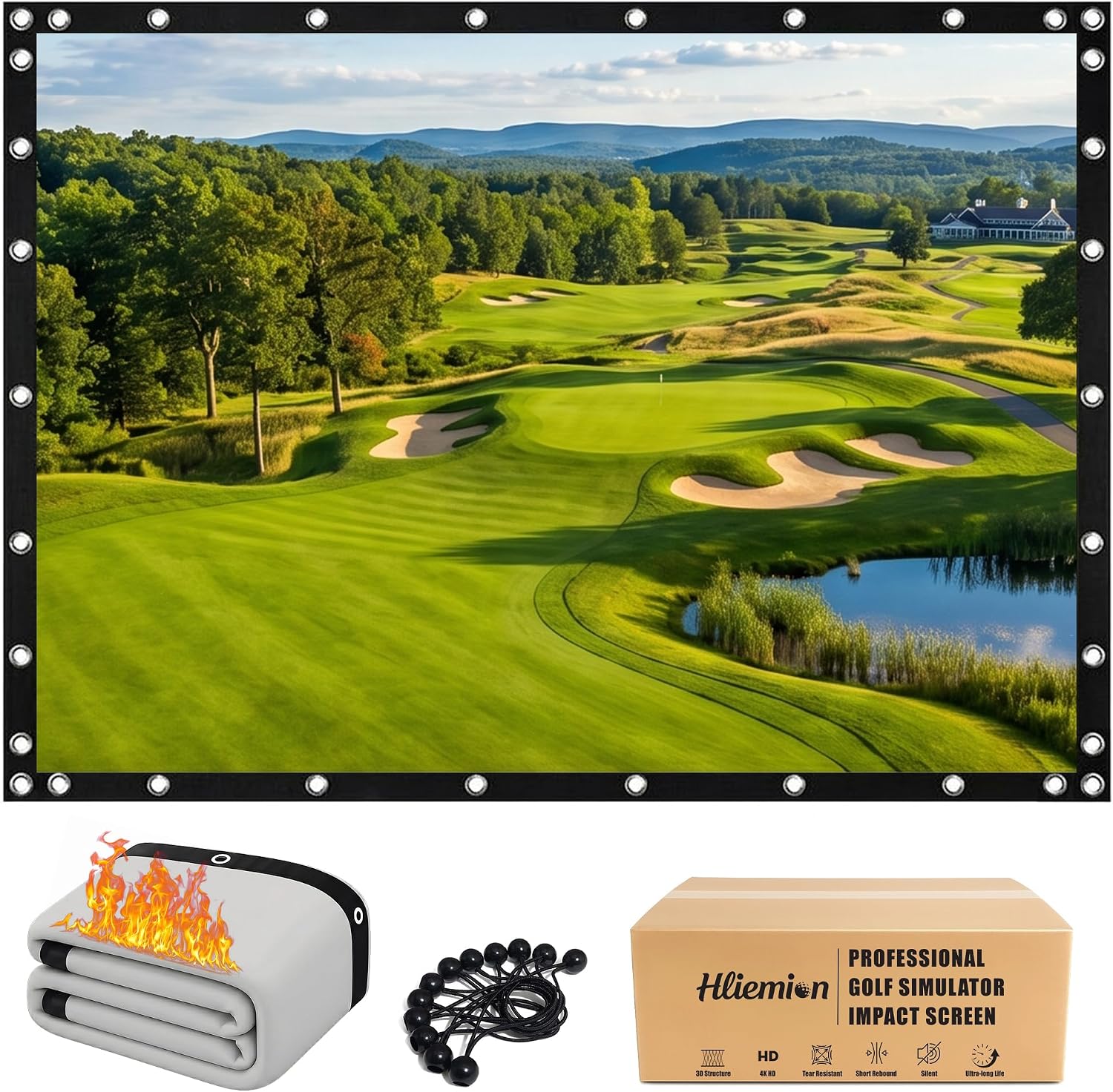 Hliemoin Gray Fireproof Golf Simulator Impact Screen, (9.8×9.8ft)