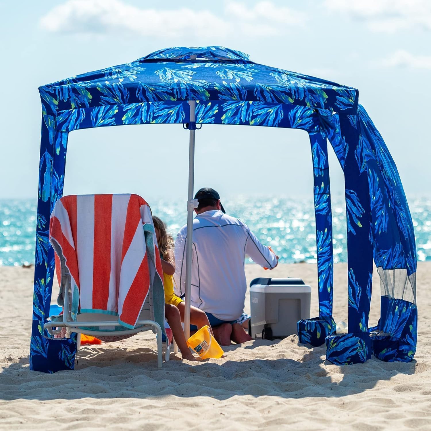 AMMSUN Beach Cabana, 6.2'×6.2' Beach Canopy with Privacy Sunwall