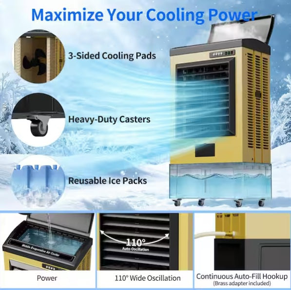 Swamp Cooler, 6500 CFM Evaporative Air Cooler, Uthfy 48" Yellow, JH-60AI-H