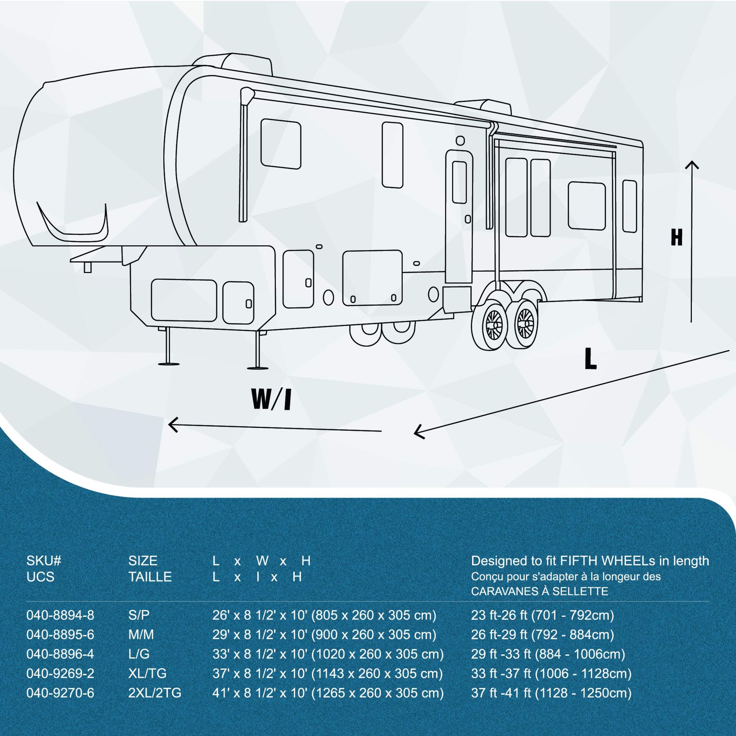 Leopard Premium quality fifth wheel cover, 26 ft to 29, Medium, Gray