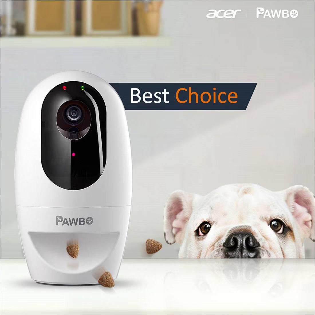 Pawbo Interactive Pet Camera with Treat Dispenser, White, PPC-21CL